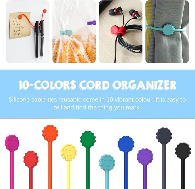 Rich&Ray Silicone Magnetic Twist Ties, Reusable Magnetic Ties for Bundling and Organizing Cable, Hanging Stuff, Kitchen Magnets, Office Magnets or Just for Fun (Gray, 9 pack)