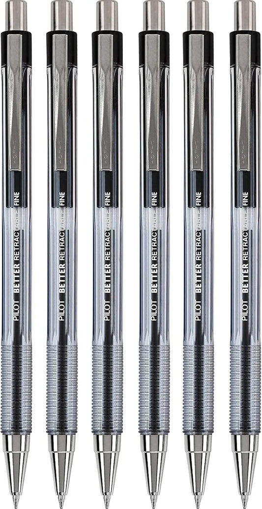 PILOT The Better Ball Point Pen Refillable & Retractable Ballpoint Pens, Fine Point, Black Ink, 6 PACK