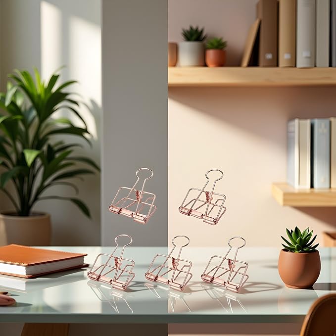 5Pcs Rose Gold Multifunctional Paper Clips with Metal Hollowed Card Bill Note Clip Clamp Office Stationary Binder and Paper Clips,Clips, Clamps and Rings