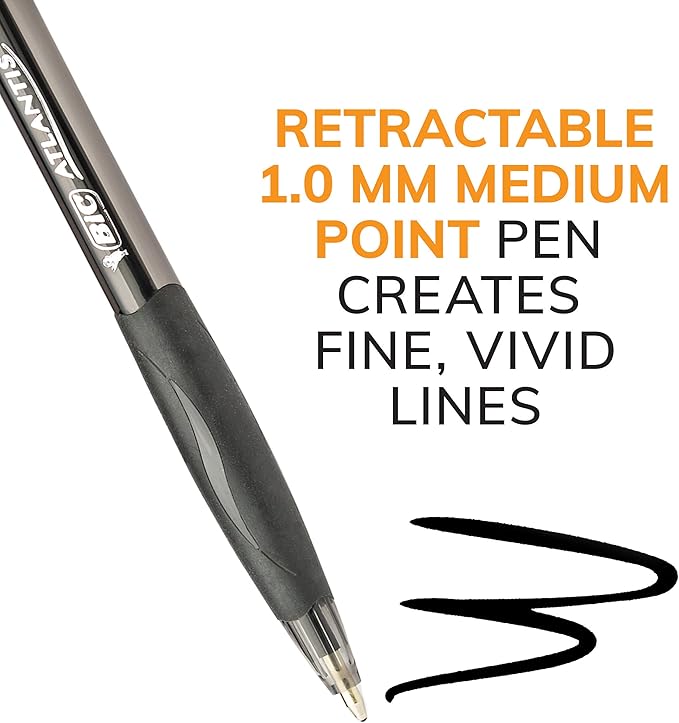 BIC Glide Retractable Ball Pen, Medium Point (1.0 mm), Blue, Comfortable Rubber Grip For Smooth Writing, 12-Count (Pack of 18, 216 Count Total)