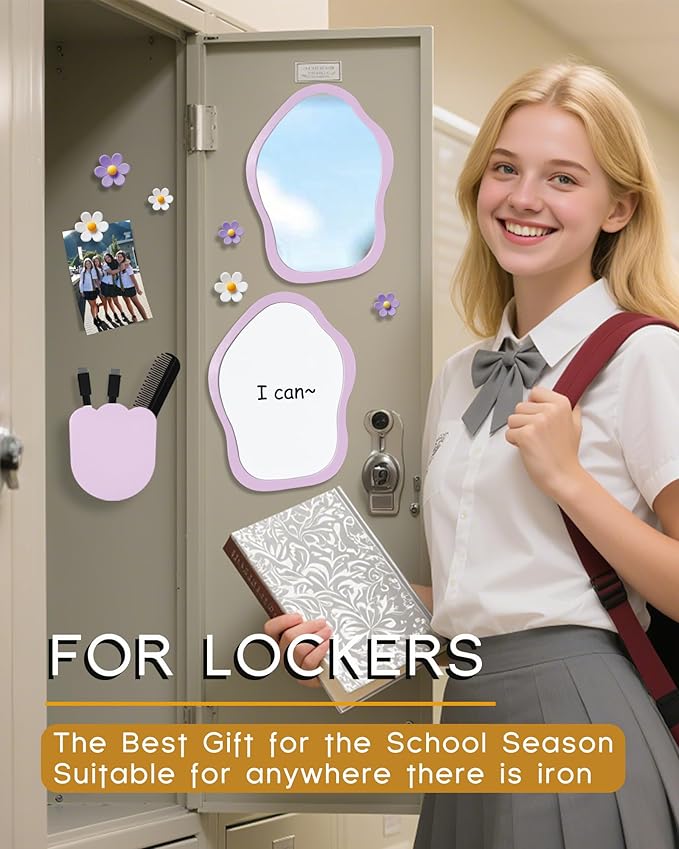 KEYDUACU 12 pcs Girls Locker Accessories, Locker Decorations Including Mirrors, whiteboards, Magnets and organizing Supplies. Ideal for Back-to-School Essentials and The Office (12 pcs-Purple)