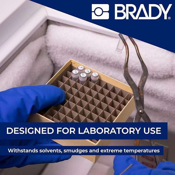 Brady Authentic (M5-112-490) FreezerBondz™ Cryogenic Matte Polyester Labels 0.375" H x 1.25" W Black on White, 360 Labels. for use with The BMP51 and M511 Label Printers