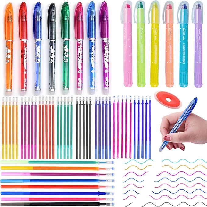 55 Pcs Aesthetic Highlighter and Erasable Pen Set, including 6 Bible Highlighters, 8 Erasable Pens, 40 Refills and1 Eraser,No Bleed, Perfect for Bible Study Journaling Planner Notes School Supplies