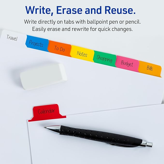 Avery Big Tab Write & Erase 8 Tab Dividers for 3 Ring Binders,Multicolor Divider Tabs,Great for Organizing Projects,Reports,Finances,(23079),6 Count (Pack of 8)