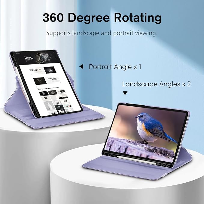 Fintie Rotating Case for Samsung Galaxy Tab S10 Lite/ S10 FE/ S9 FE 5G 10.9 Inch/Tab S9 11 Inch with S Pen Holder, 360 Degree Swiveling Stand Cover Auto Sleep/Wake, Lilac Marble