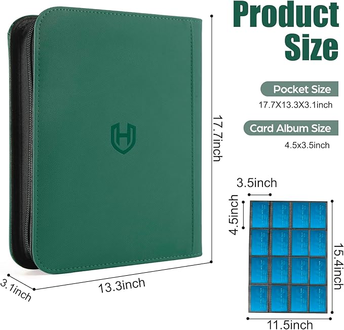 Card Binder 16 Pocket with Zipper, 1024 Pockets Trading Card Holder Book, Premium PU Cover Zip Folder Binder, Side Loading Carrying Case Binder Album for TCG, MTG, Sports Cards, Game Cards