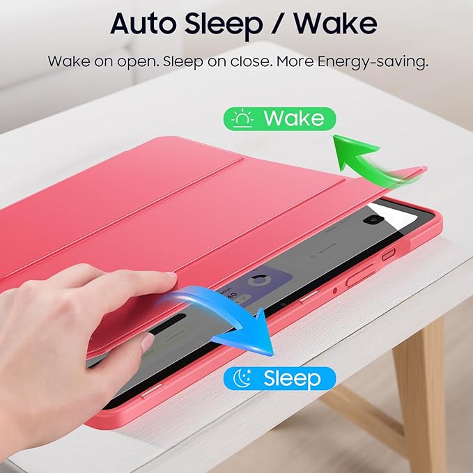 Fintie Hybrid Slim Case for Samsung Galaxy Tab S10 Lite/ S10 FE/ S9 FE 10.9 Inch/Tab S9 11 Inch with S Pen Holder, Shockproof Cover with Clear Transparent Back Shell, Auto Wake/Sleep, Watermelon Red