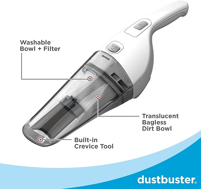BLACK+DECKER Cordless Lithium Handheld Power Vacuum with Wall Mount Base and Charger, White (HNV220BCZ10FF)