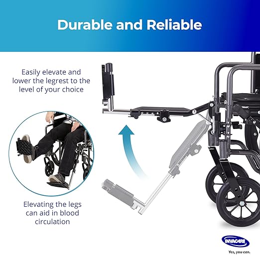 Invacare Wheelchair Elevating Legrest with Calf Support, Footrest with Swing Away Function, Adjustable Length, Tool-Free Installation, Compatible with Most US Wheelchairs