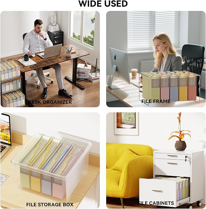 Ansook Legal Size Hanging File Folders Extra Capacity, Heavy Duty 2 Inch Expansion Plastic File Folders Hanging with Tabs,12 Pack Pastel File Cabinet Folders, Expandable Hanging File Folder Organizer