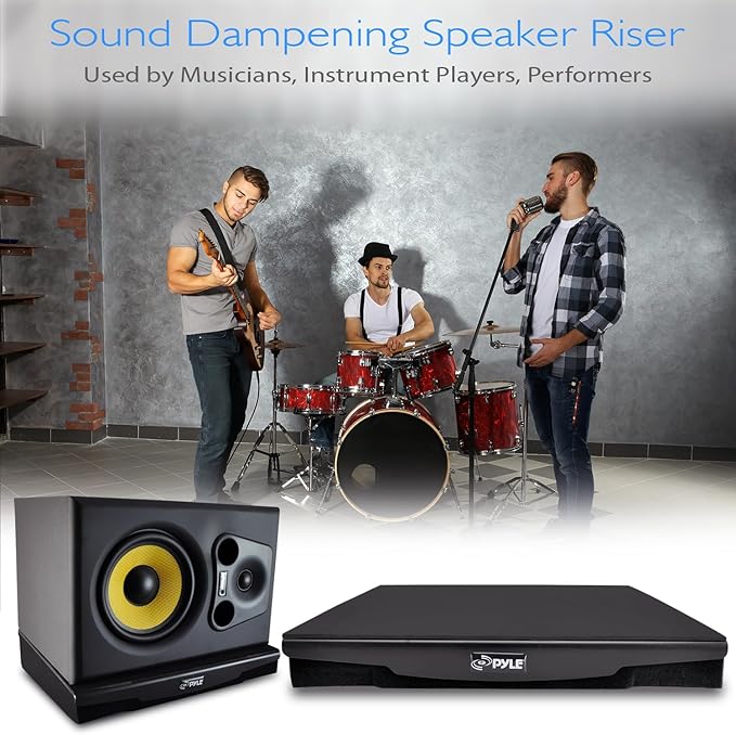 Pyle Speaker Isolation Pads - 13 x 11 x 2.6 inches - Acoustic Noise Isolation Platform - Foam Riser Recoil Stabilizer with Rubber Base for Studio Monitor, Subwoofer, Loudspeaker - PSIO8