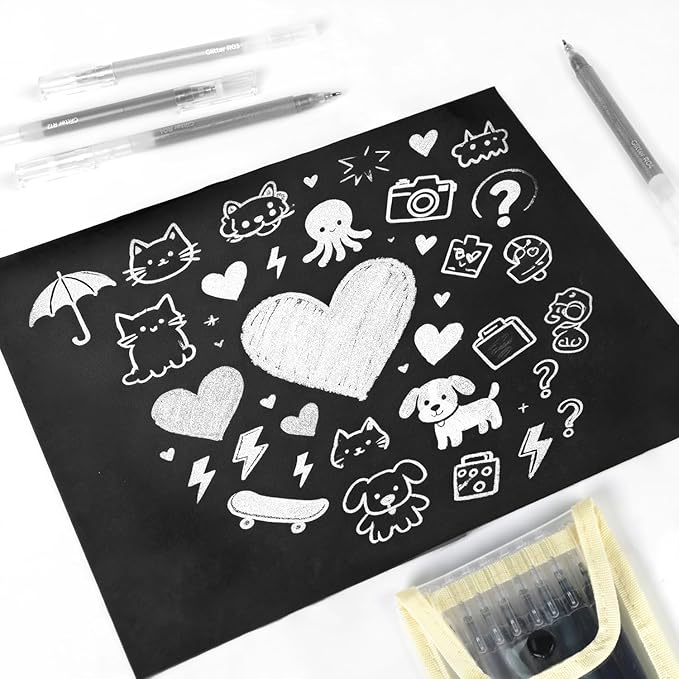 8 Neutral Palette Glitter Gel Pens Set, 1.0 mm Fine Point for Black Paper & White Paper, Large Capacity Pens for Journaling, Adult Coloring Books, Drawing, Note Taking, Highlighting
