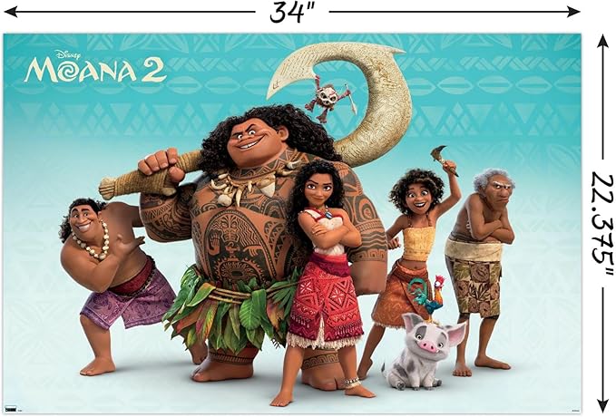 Disney Moana 2 - Group Wall Poster, 22.37" x 34.00", Poster & Mount Bundle