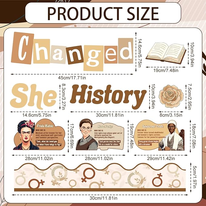 Women's History Month Decorations - Women’s History Month Bulletin Board Decorations, Inspirational Influential Women Classroom Decor, Womens Day Paper Cutouts Set for School Office Wall