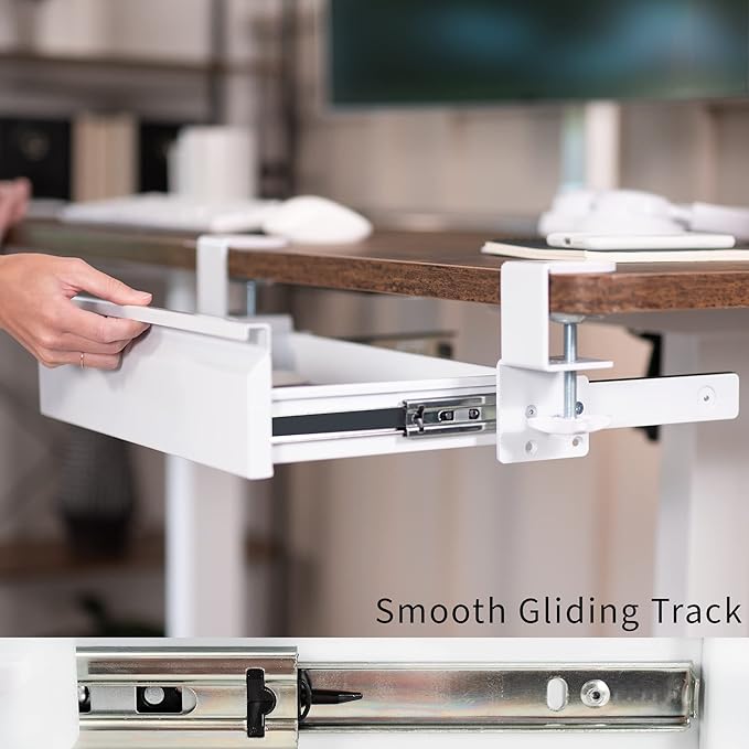VIVO 16 inch Clamp-On Sliding Pull-Out Drawer Without Shell for Office Desk, Storage Organizer for Sit Stand Workstation, White, DESK-AC03C-W