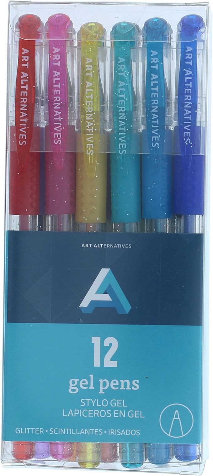Art Alternatives Glitter Gel Pen Set, 12-Pens - Non-smear - Journaling, Coloring, Drawing, Writing, Planners and more!