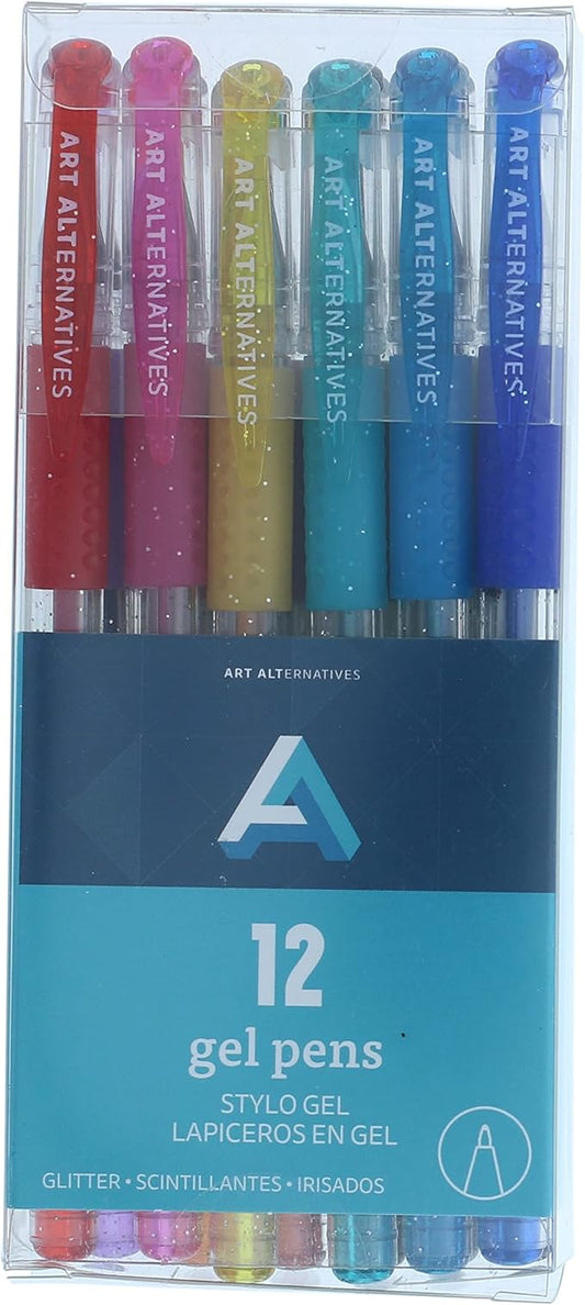 Art Alternatives Glitter Gel Pen Set, 12-Pens - Non-smear - Journaling, Coloring, Drawing, Writing, Planners and more!