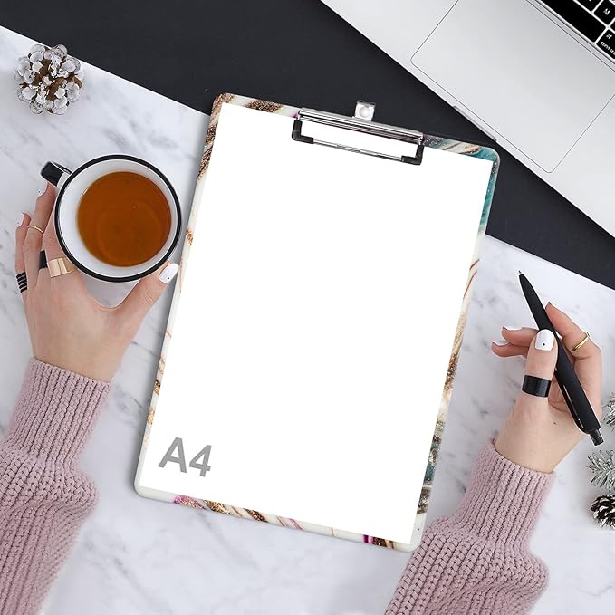 Fashion Clipboard, A4 Letter Size Wooden Decorative Clipboards for Teacher, Nurse, Doctor,Student and Kids, Cute Design for Standard Size 12.2" x 8.9"(C-Beige Purple Marble)