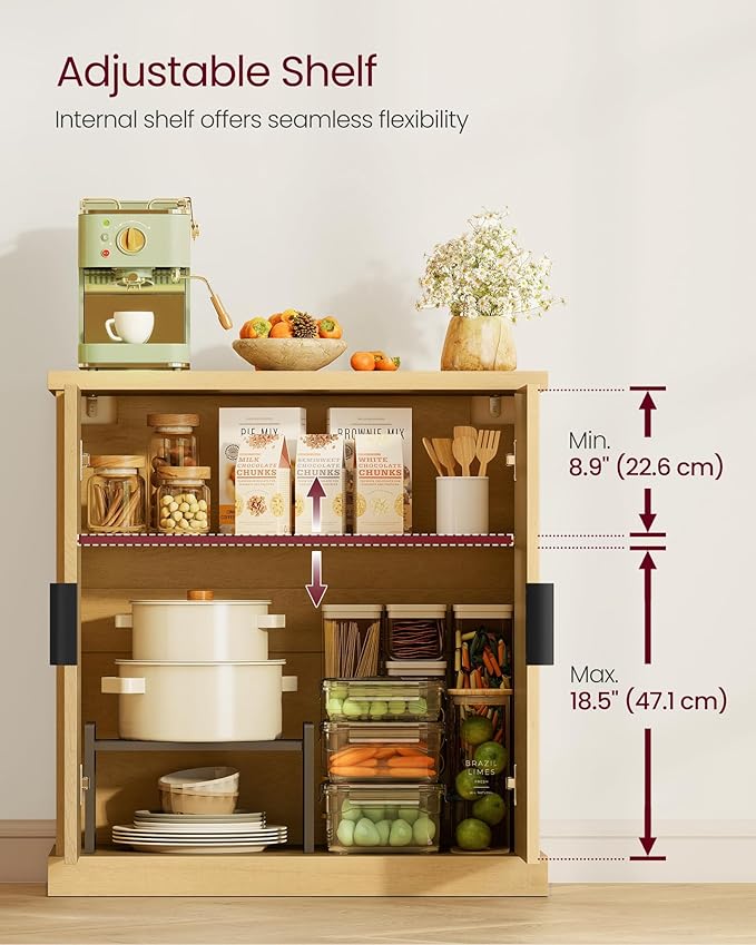 VASAGLE MAXE Collection - Buffet Cabinet Set of 2, Fluted Console Cabinet, Sideboard with Adjustable Shelf, Mid Century Modern Buffet Table, 15.8 x 29.9 x 31.5 Inches, Oak Beige UZH2505001
