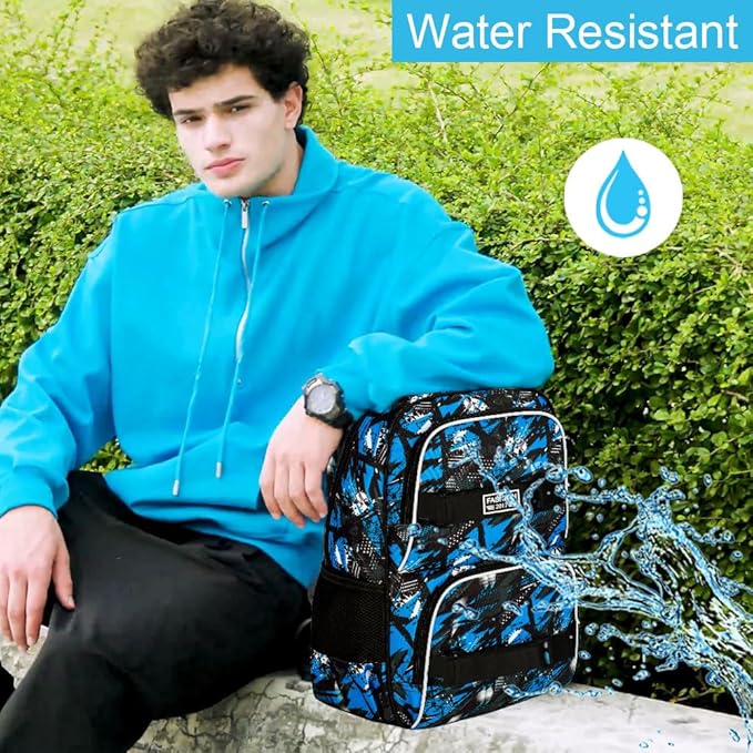 3PCS Boys Backpack, 17" Water Resistant School Bag with Lunch Box, Cute School Bag Set for College Teenagers High Middle Elementary - Graffiti Blue