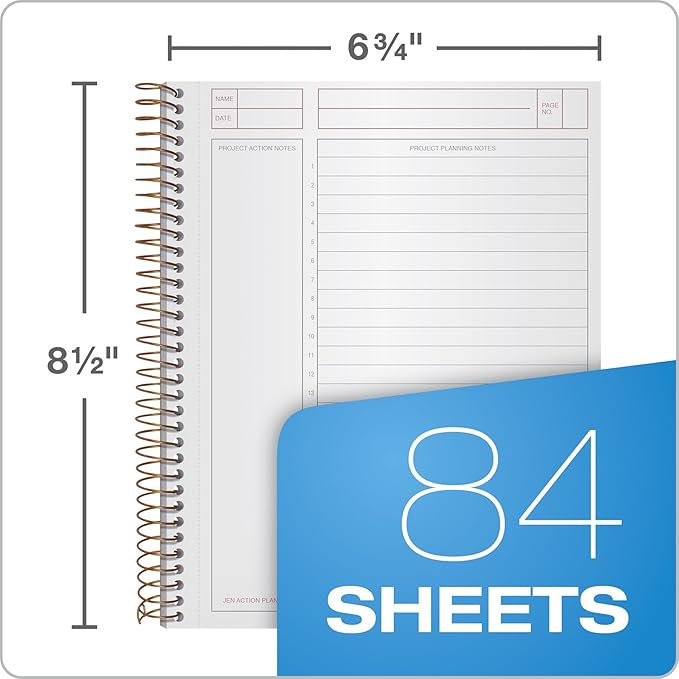 TOPS Products Journal Notetaking Planner, Wirebound, Ruled, 8-1/2"x6-3/4", Black (TOP63827) , White