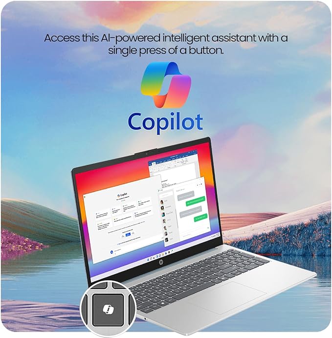 HP 15 AI-Powered Copilot Laptop, 15.6" FHD Touchscreen, 8-Cores Intel Core i3-N305 Processor, 8GB RAM, 512GB PCIe SSD, HDMI, HD Camera, Numeric Keypad, Wi-Fi 6, Windows 11 Home, Blue
