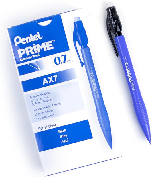 Pentel Prime Mechanical Pencil 0.7mm, Blue Barrel, Box of 12 (AX7C)