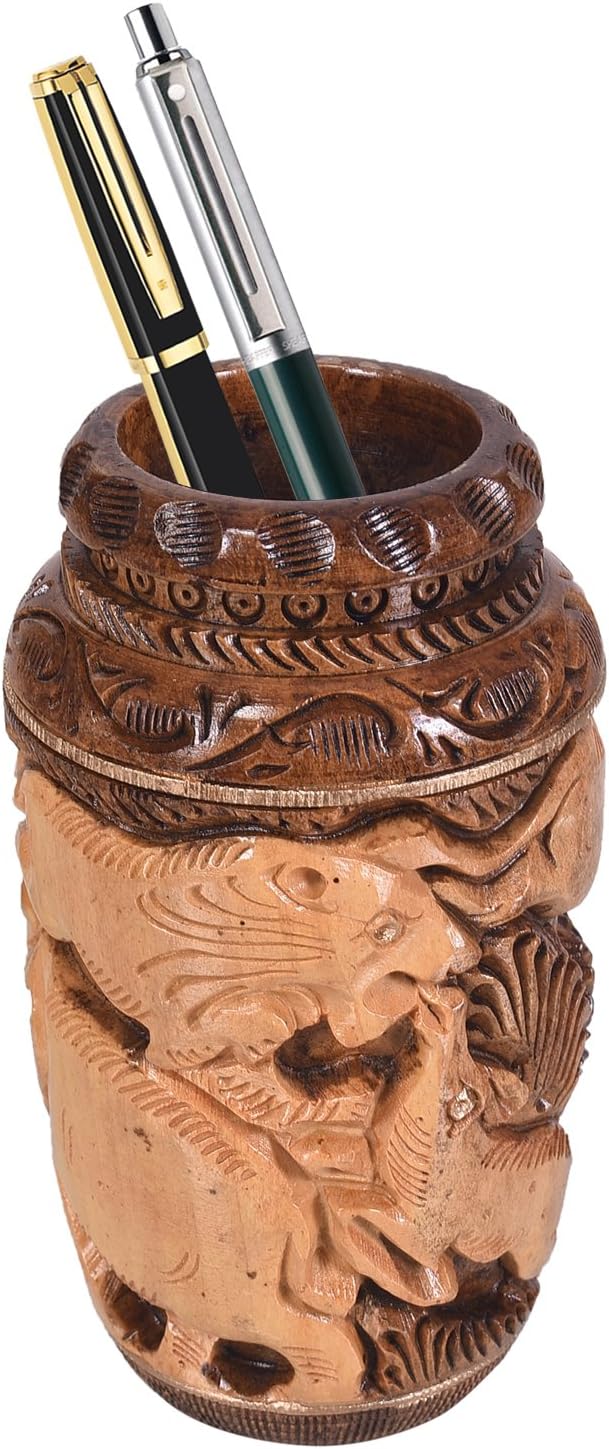 Craft Trade Hand Carved Wood Pen Holder for Desk Organizer for Home School Office Supplies Pencil Cup Pot Storage Box Suitable for Stationery - Vintage Wood
