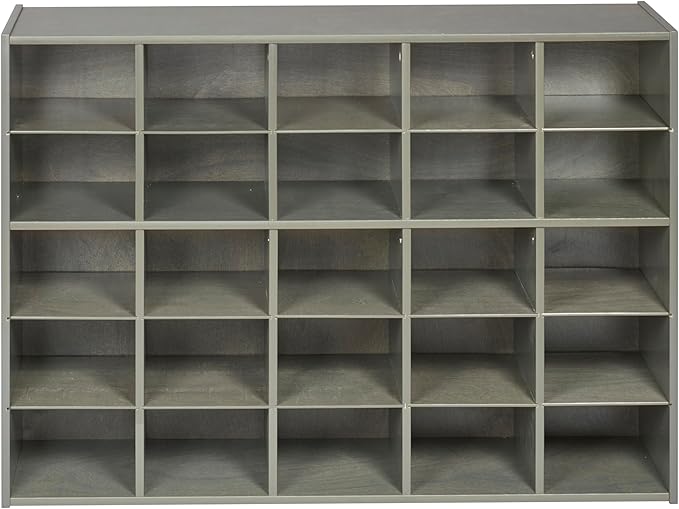 ECR4Kids Streamline 25 Cubby Tray Storage Cabinet, 5x5, Classroom Furniture, Grey Wash