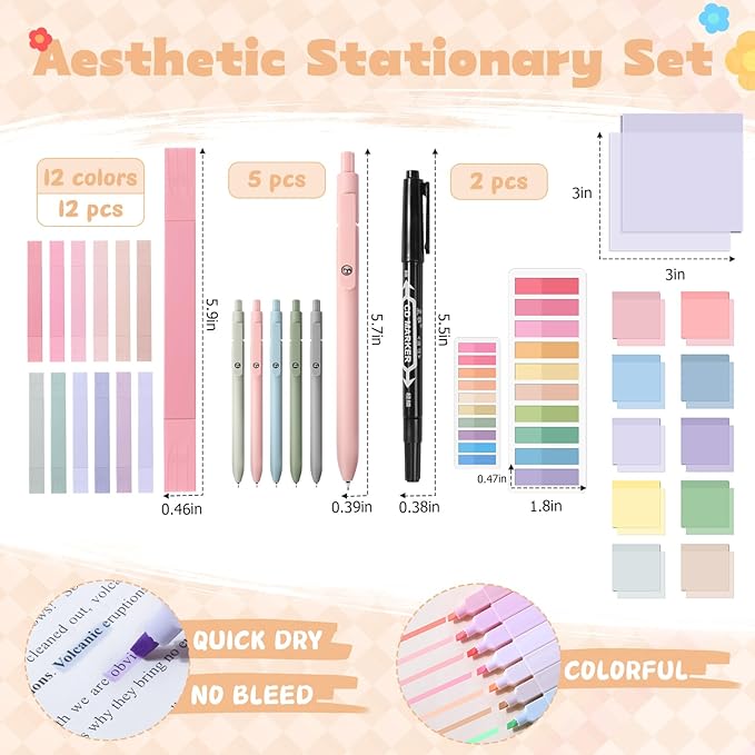 49Pcs Book Annotation Kit - Aesthetic School Supplies with Cute Pen Case Highlighters Gel Pens and Marker, Sheets Transparent Index Tabs Sticky Notes Bible Study Supplies(Dark Blue)