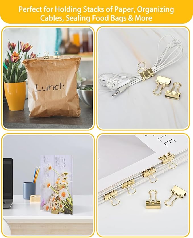 CUARUSUIKA Binder Clips Set,40Pack, 1 in Small Clip, Paper Clips for Office, Home, School, Crafts, Business(Gold)