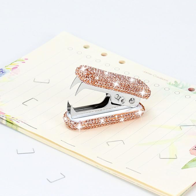 Multibey Rhinestone Staple Remover, Handmade Bling Crystal Cute Staple Remover Tool for Desk, Dazzling Staples Puller Tool Mini Office Supplies & Desk Accessories for Women Office (Champagne Gold