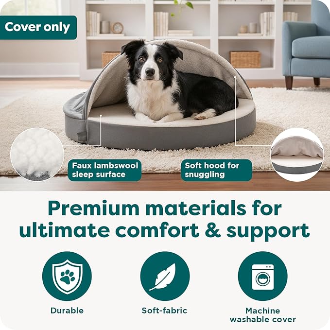 FurHaven Replacement Dog Bed Cover for Sherpa & Suede Snuggery, Fits Cool Gel-Top Foam Beds & Solid Orthopedic Foam Beds, Machine Washable, Jumbo XL (44 inch), Gray