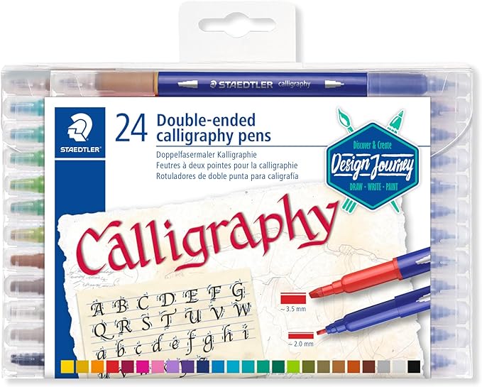 STAEDTLER 3005 TB24 Double-Ended Fibre-Tip Calligraphy Pens - Assorted Colours (Pack of 24)