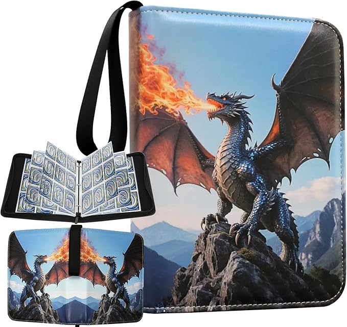 Trading Card Binder – Deluxe Charizard 9-Pocket Side-Loading Zipper Album with 50 Sleeves and 900 Pockets – Fits Sleeved Cards – Ideal for TCG, MTG, Sports Collector
