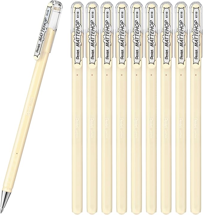 Pentel Color Ballpoint Pen, Matte Hop, Ivory White, 10 Count K110-VH
