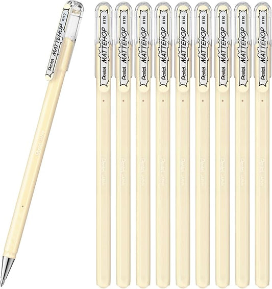 Pentel Color Ballpoint Pen, Matte Hop, Ivory White, 10 Count K110-VH