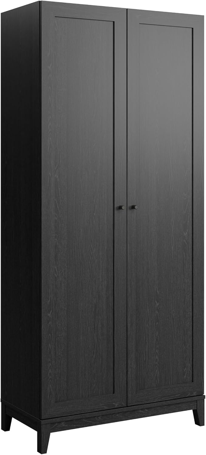 Prepac Yaletown 72" Tall Storage Cabinet with Wood Legs, Pantry Cabinet with 3 Adjustable Shelves, Bathroom, Kitchen and Home Organization in Black Oak, 16" D x 32" W x 72" H