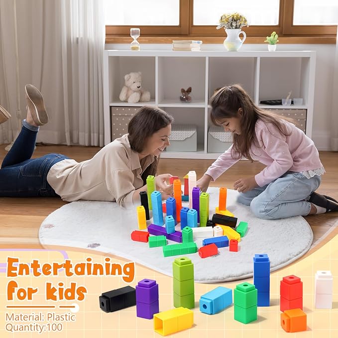 100 Pcs Light Blue Linking Cubes for Math Counting Cubes Manipulatives Plastic Counting Block Manipulative Classroom Learning Supplies for Educational Preschool Activities Boy Girl (Light Blue)