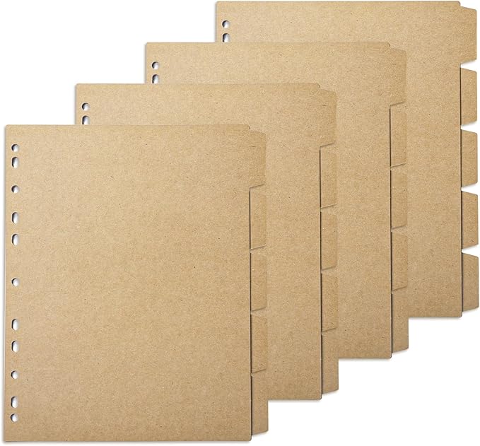 Kraft Binder Dividers,8.5 x 11 inches Binder Dividers with 5 Tabs, 20 Sheets Tab Dividers for 2/3/4 Ring Binder, Great for School Office Home Files Organizing