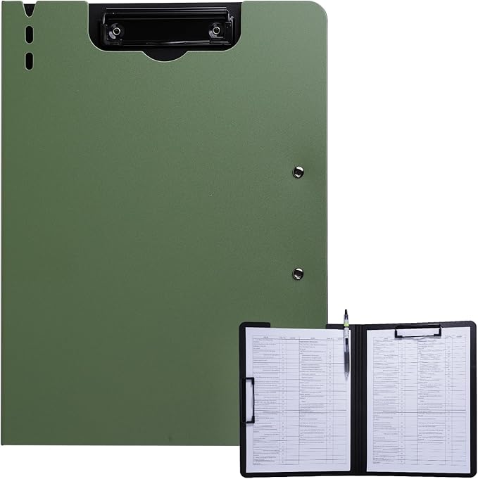 Clipboard Folder, A4 Foldable Clipboard with Horizontal and Vertical Double Metal Clips, 360 Degree Foldable Binder Clipboards with Pen Holder, File Cover Work Folder Clipboards, Green