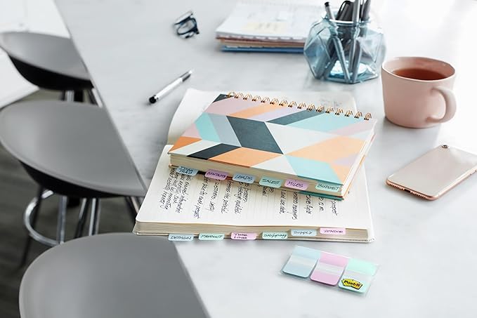 Post-it Tabs, 1 in Solid, Aqua, Lime, Yellow, Red, 22/Color, 88/Dispenser (686-ALYR1IN)