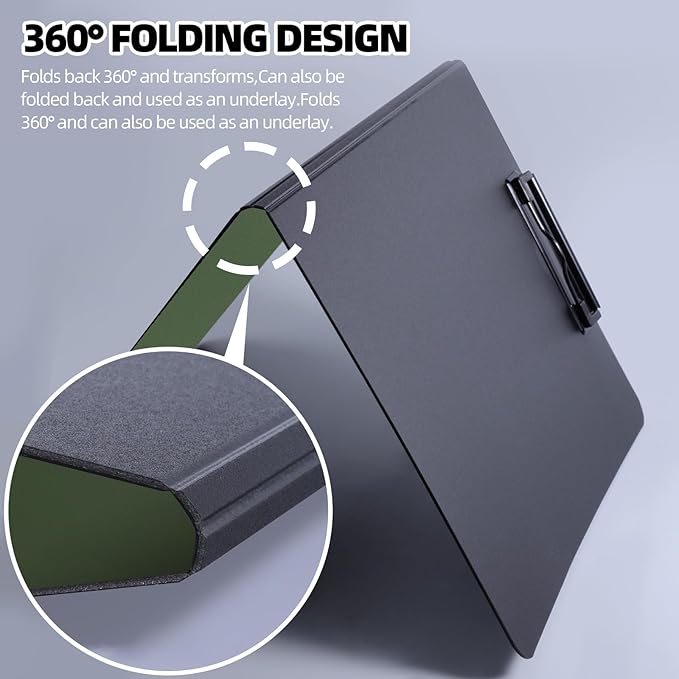 Clipboard Folder, 2 Pcs A4 Foldable Clipboard with Horizontal and Vertical Double Metal Clips, 360 Degree Foldable Binder Clipboards with Pen Holder, File Cover Work Folder Clipboards, Green