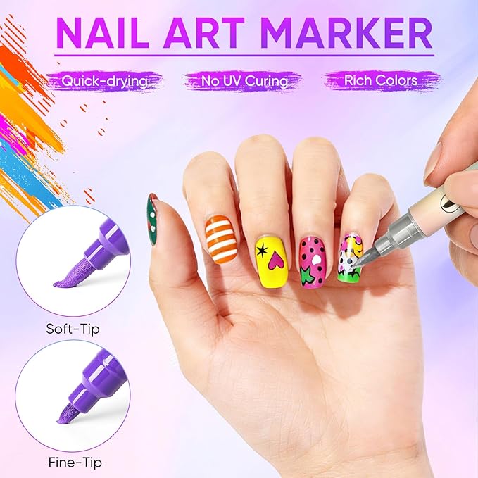 24 Colors Nail Art Pens Set, Nail Art Markers for 3D Nail Art, Nail Art Pens for Painting Nails Art Marker Drawing Painting Liner, Nail Polish Pens for DIY Nail Art Beauty Adorn Manicure Tools(1 Set)