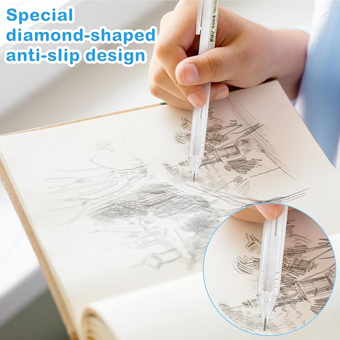 TIESOME 6PCS Novelty Mechanical Pencil Set, 0.5mm Transparent Pen Shell Pencils with 60pcs Lead Refill, Suitable for Drafting, Sketching, Art Class, Writing, and More