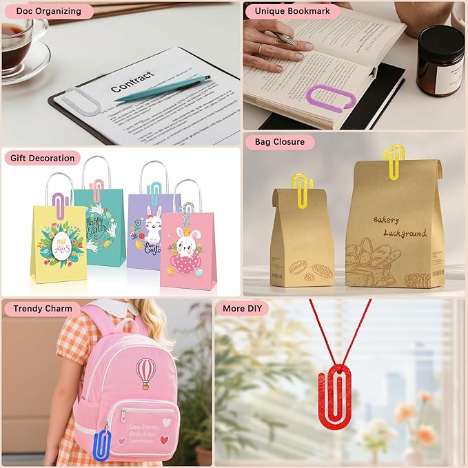 12 Pcs Jumbo Acrylic Paper Clips, 4"x2" Large Plastic Paper Clips, Bright Colors, Classroom & Office Supplies, Back to School Gifts for Students & Teachers, Desk Org & DIY Charms & Accents & Bookmarks