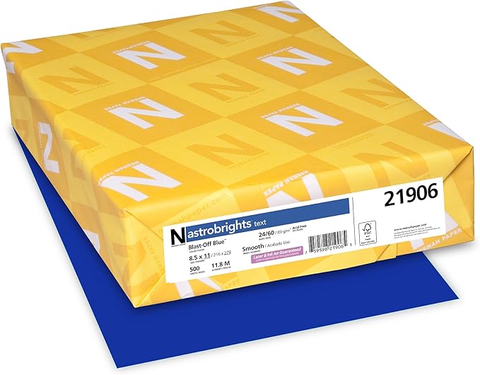 Astrobrights® Color Multi-Use Printer & Copy Paper, 1 Ream, Blast-Off Blue, Letter (8.5" x 11"), 500 Sheets Per Ream, 24