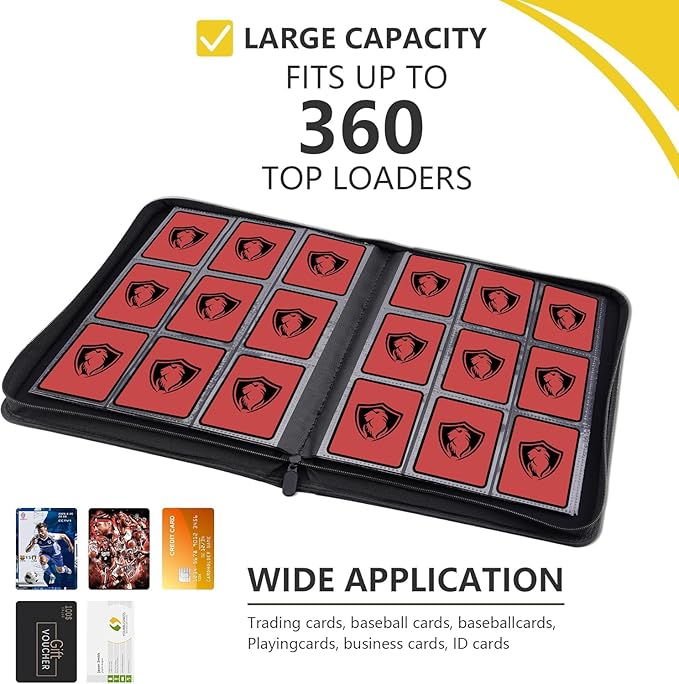 Card Binder,360 Pockets Trading Card Holder Book, Premium PU Cover Zip Folder Binder, Side Loading Carrying Case Binder Album for TCG, MTG,Sports Cards, Game Cards (Red)