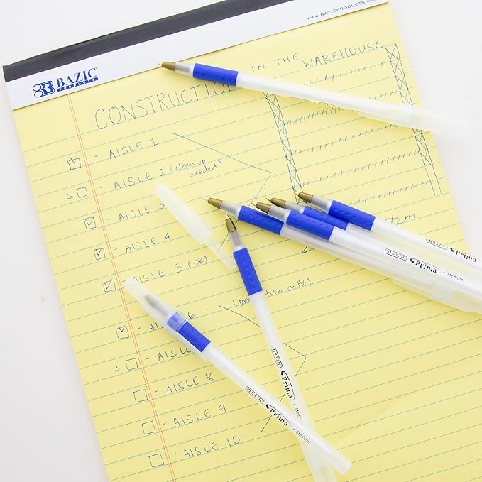 BAZIC 1737 Prima Blue Stick Pen w/Cushion Grip (8/Pack)