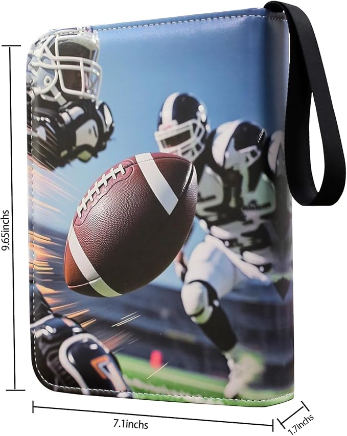 Trading Card Binder with Side-Loading Pages 400-Pocket Sports, Game, Membership & Shopping Card Album with Display Cover, Zipper & Wrist Strap, Fits Football Cards & More